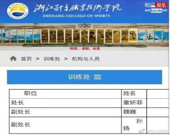 浙江体校官网表明孙杨副处长身份