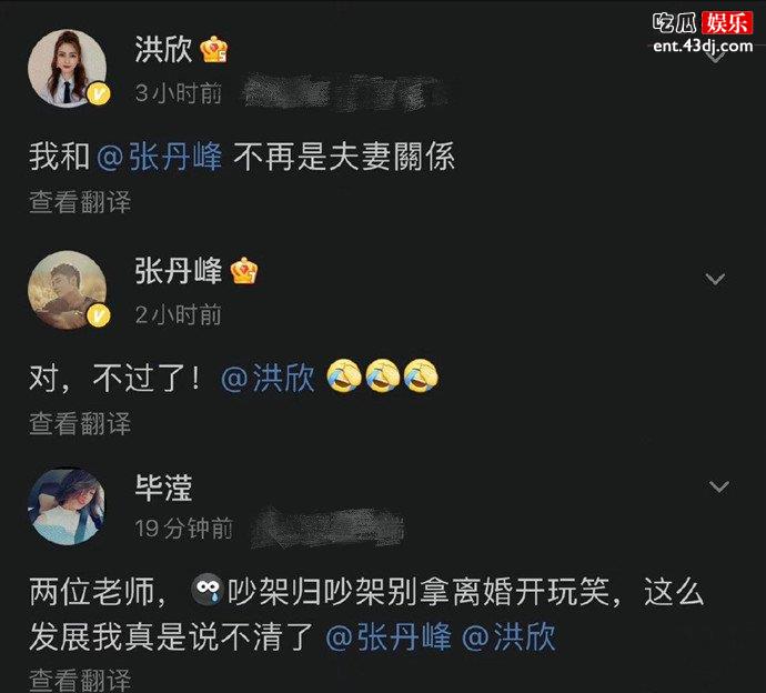 洪欣张丹峰官宣离婚