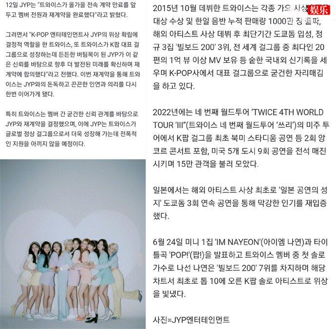 Twice确定全员续约JYP 