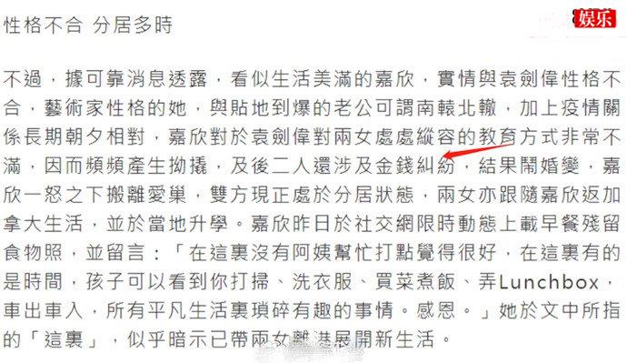 林嘉欣袁剑伟被曝已分居