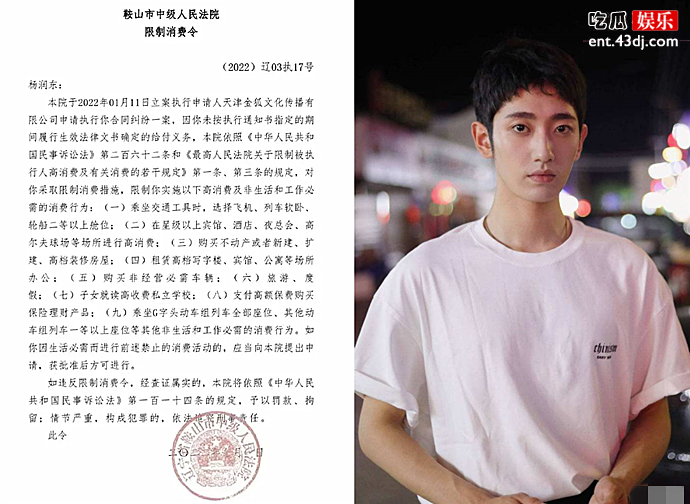 杨昊铭被限制高消费原因